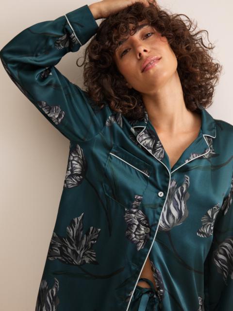 Derek Rose Brindisi Silk Pajamas Teal & Gray Tulip