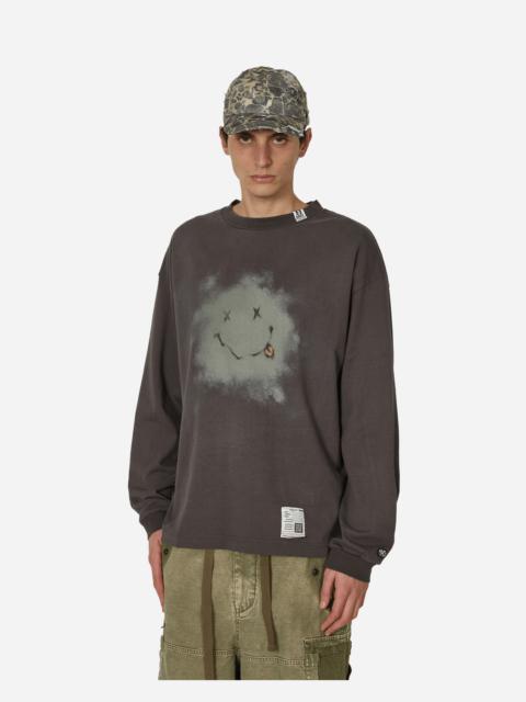 Distressed Smiley Face Printed Longsleeve T-Shirt Black
