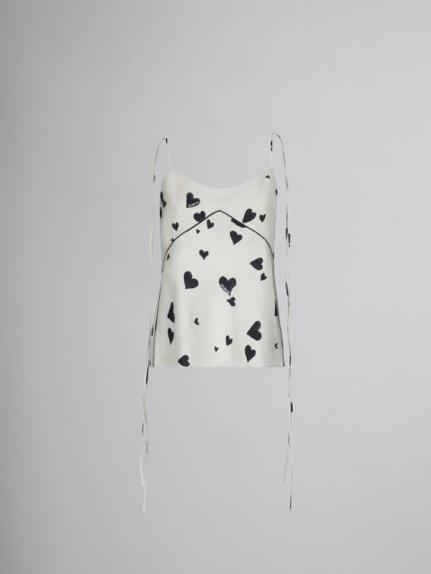 Marni WHITE SILK CAMISOLE WITH BUNCH OF HEARTS PRINT