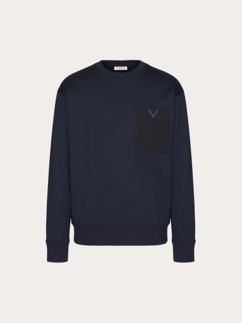 Valentino TECHNICAL COTTON CREWNECK SWEATSHIRT WITH RUBBERIZED V DETAIL