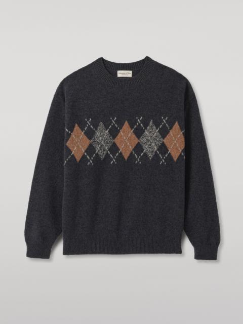 Johnstons of Elgin Rusky Grey Argyle Lambswool Jumper