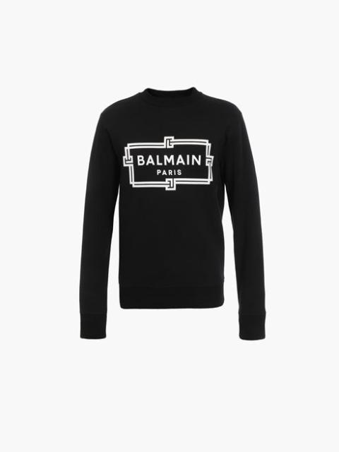Balmain Black and white cotton sweatshirt with flocked white Balmain logo