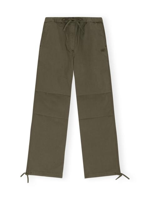 GANNI GREEN WASHED COTTON CANVAS DRAWSTRING TROUSERS