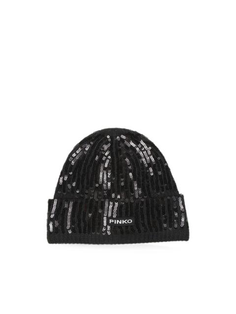 PINKO sequin-embellished ribbed-knit beanie hat