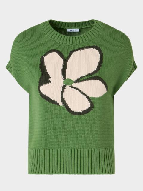 AKRIS Papercut Flower Cotton Knit Cap-Sleeve Sweater