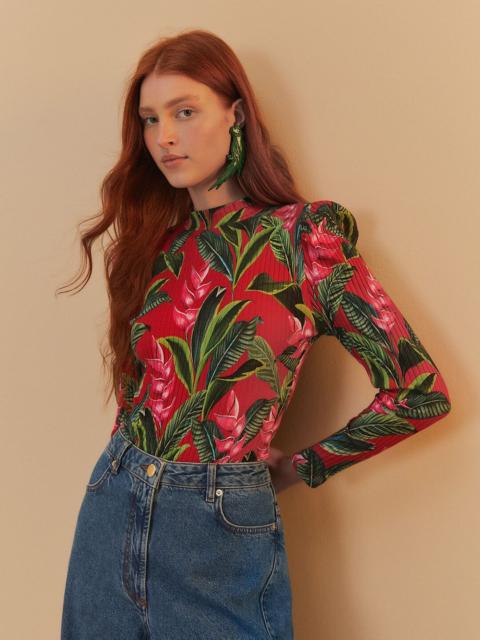 FARM RIO Red Dream Garden Long Sleeve Bodysuit