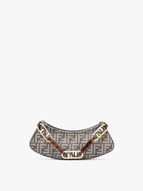 FENDI Pouch made of chenille with dark gray FF tapestry motif and zipper closure, decorated with Fendi Rom