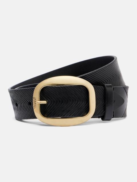 Embossed leather belt