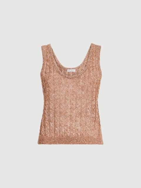 Brunello Cucinelli Linen dazzling cable openwork knit top