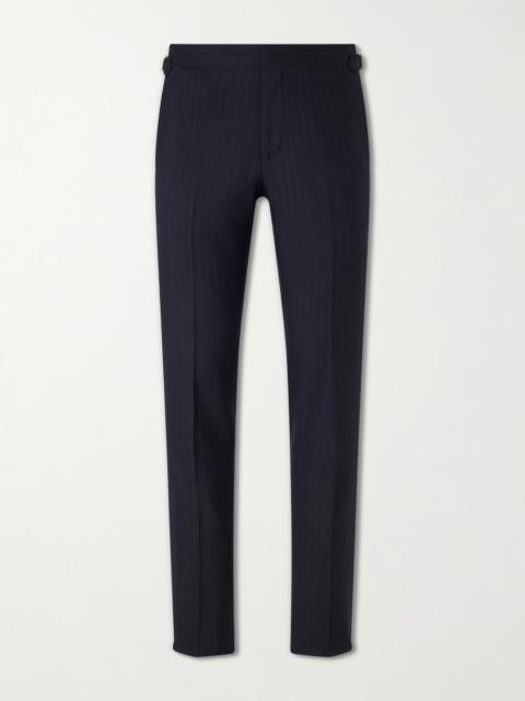 LARDINI Straight-Leg Pleated Striped Wool Trousers