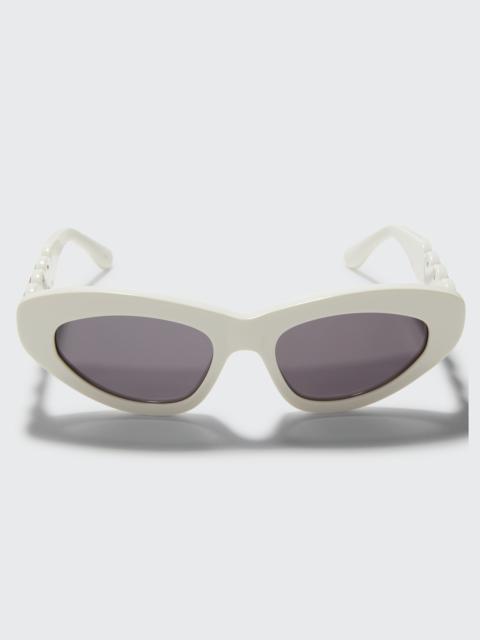 Alaïa Scallop Stud Metal & Acetate Cat-Eye Sunglasses