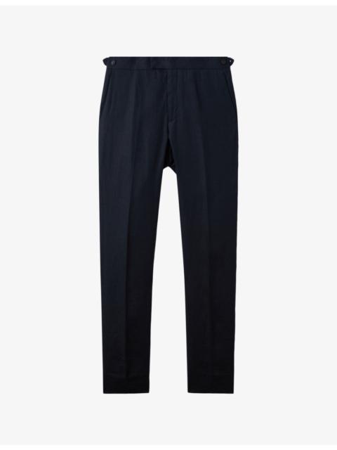 REISS Kin slim-leg pressed-crease linen trousers