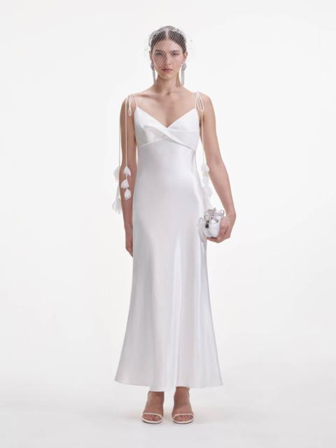 White Satin Flower Midi Dress