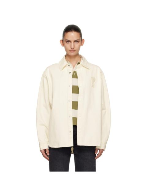 AMI Paris Off-White Cotton Knitted 'Ami de Coeur' Overshirt