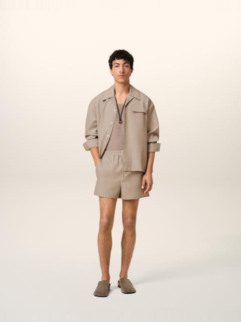 AMI Paris BEIGE WOOL LONG SLEEVE CAMP COLLAR OVERSHIRT