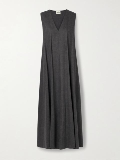 KHAITE Syd pleated wool midi dress Dark gray
