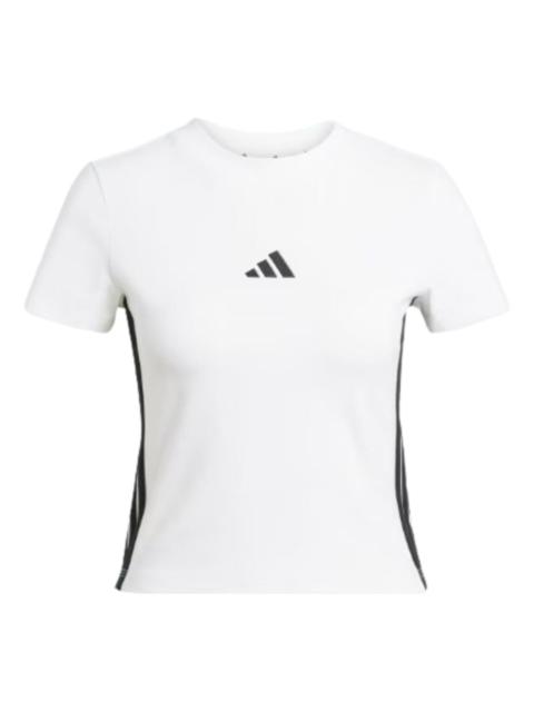 adidas (WMNS) adidas Essentials 3-Stripes Slim Baby T-Shirt 'White Black' JE1239