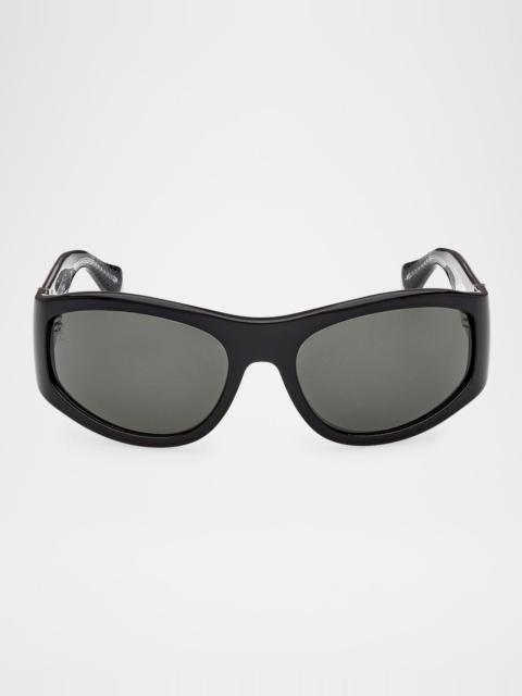 Christian Louboutin Men's Temple-Logo Acetate Rectangle Sunglasses