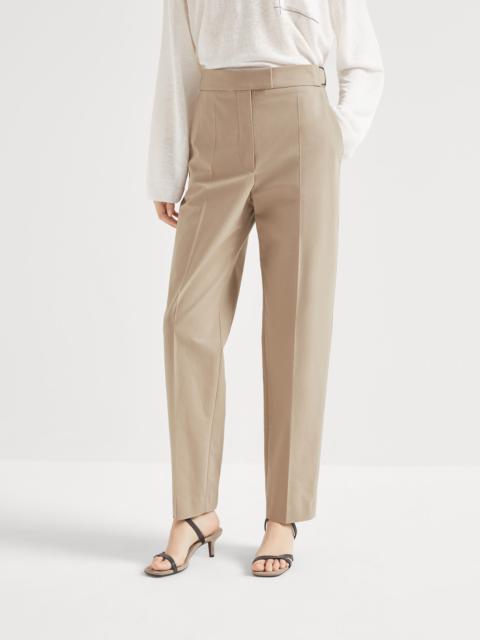 Brunello Cucinelli Stretch twisted cotton twill high-waist cigarette trousers with shiny details