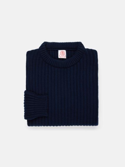 J. PRESS MADE-IN-SCOTLAND NAVY CASHMERE FISHERMAN RIB CREWNECK SWEATER