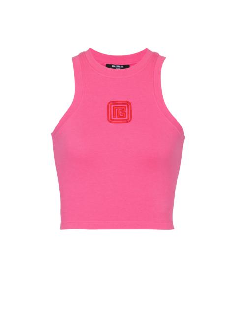 Balmain Cropped tank top with retro PB embroidery