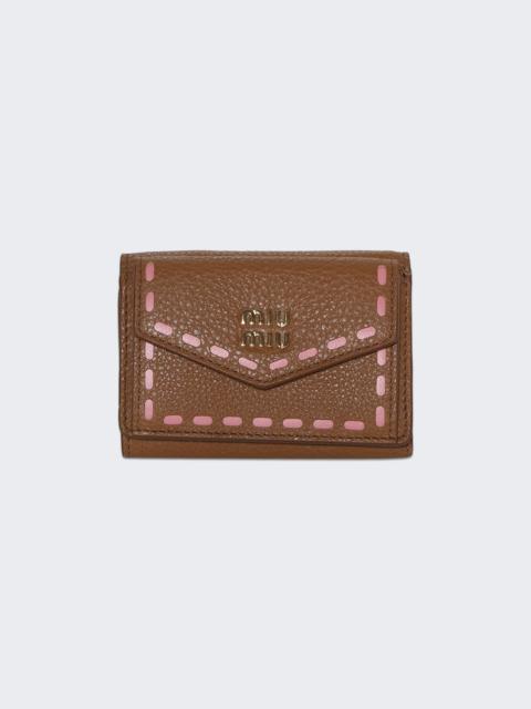Miu Miu Small Leather Wallet Caramel And Petalo