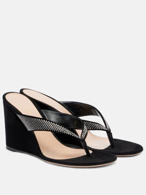 Gianvito Rossi Crystal-embellished suede wedge thong sandals