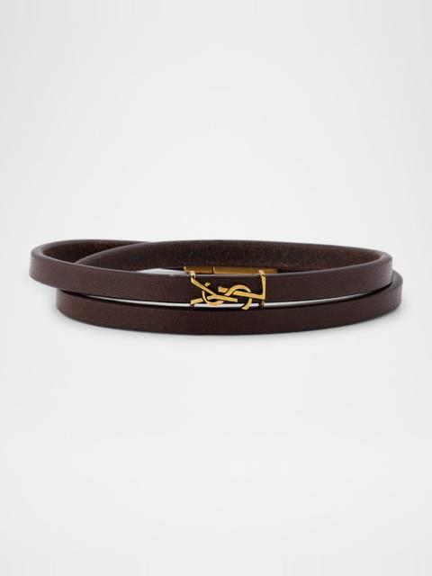 SAINT LAURENT YSL Thin Double Wrap Leather Bracelet