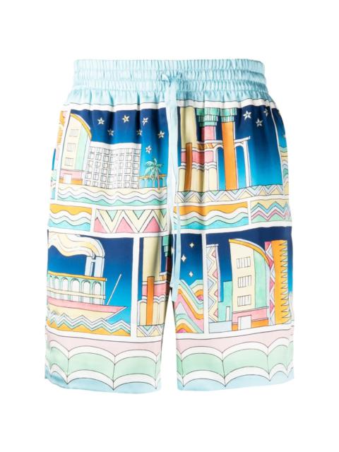graphic-print silk shorts