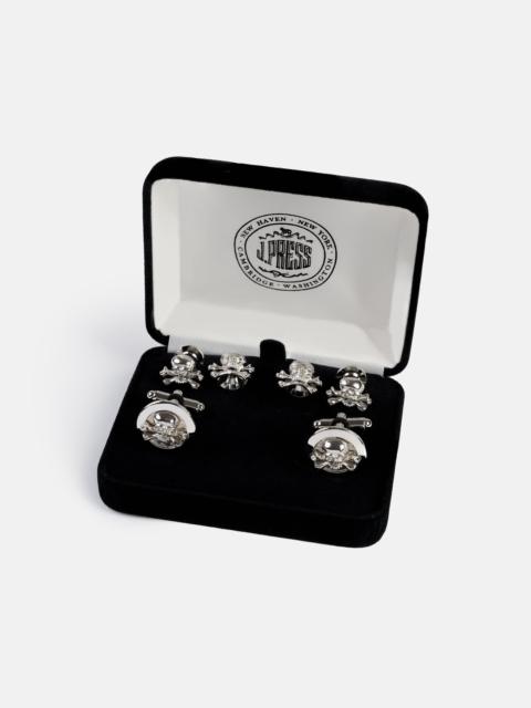 J. PRESS SKULL & BONES CUFFLINK AND STUD SET