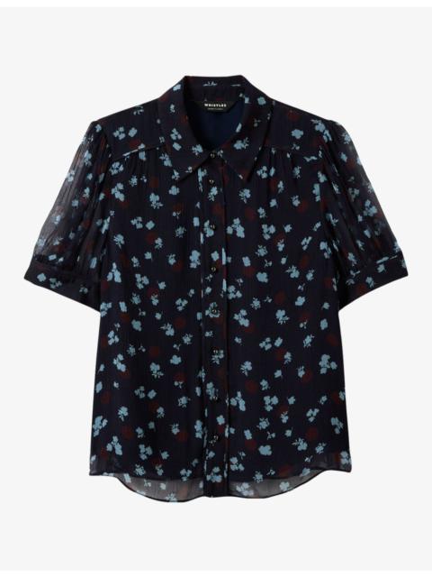 WHISTLES Floral-Print Short-Sleeve Woven Blouse