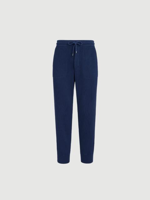 Brunello Cucinelli Cotton English rib knit trousers with zipper cuffs