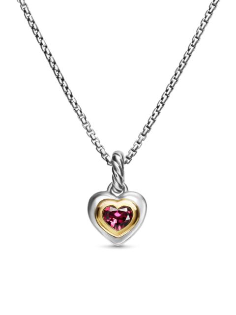 DAVID YURMAN Women's Petite Cable Heart Pendant Necklace in Sterling Silver, 14K Yellow Gold and Rhodolite Garnet