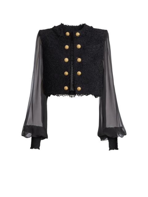Balmain Cropped tweed and muslin jacket