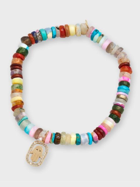 SYDNEY EVAN 14k Gold Rainbow Beaded Bracelet with Diamond Hamsa Charm
