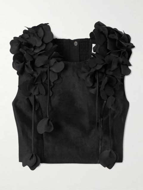 Aje. Camille cropped appliquéd linen-blend tank Black