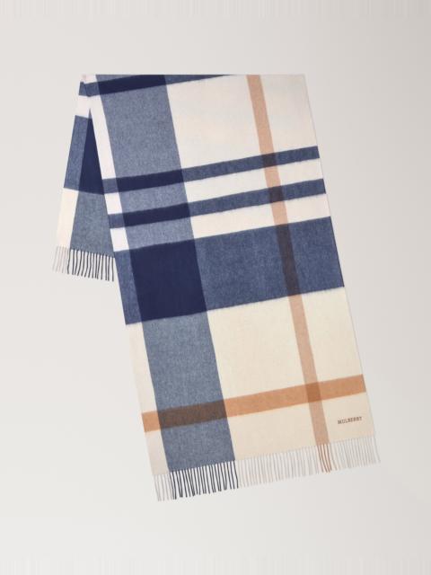 Mulberry Large Check Merino Wool Scarf Peony & Night Sky Merino Wool