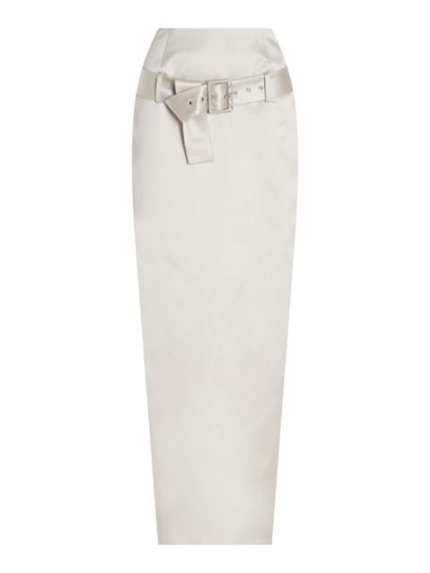 Wiederhoeft Exclusive Belted Satin Midi Pencil Skirt light grey