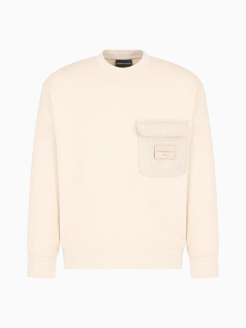 EMPORIO ARMANI FRENCH TERRY JERSEY SWEATSHIRT WITH PADDED POCKET AND LOGO PATCH