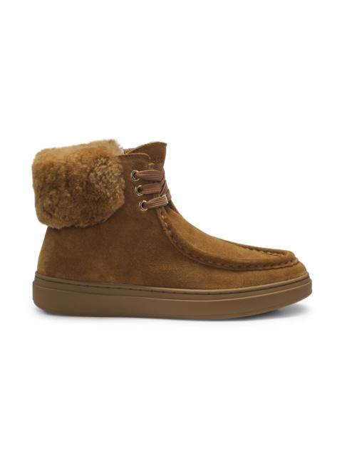 BOSS SUEDE BOOTS WITH FAUX-FUR COLLAR