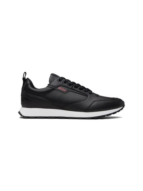 HUGO Black Grained Faux-Leather Sneakers