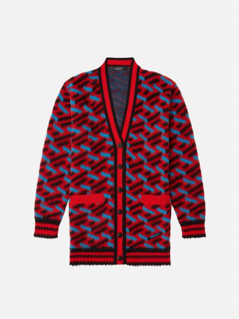 VERSACE La Greca Brushed Wool Cardigan
