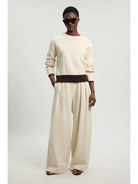 KAREN MILLEN Knit Cotton Contrast Tipped Crew Neck Jumper