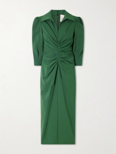 CAROLINA HERRERA Rouched wool-blend midi dress Green