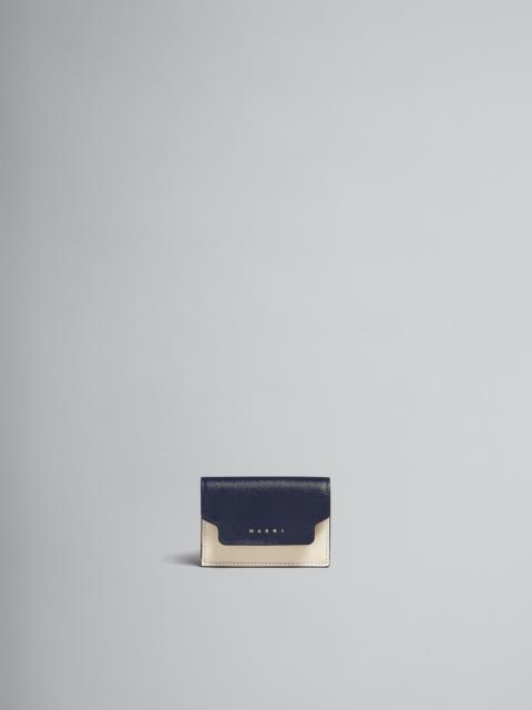 Marni BLUE WHITE AND BROWN SAFFIANO LEATHER TRI-FOLD WALLET
