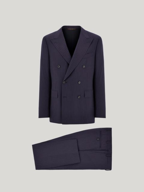Canali NAVY BLUE PINSTRIPED WOOL FLANNEL MODERN-FIT SUIT
