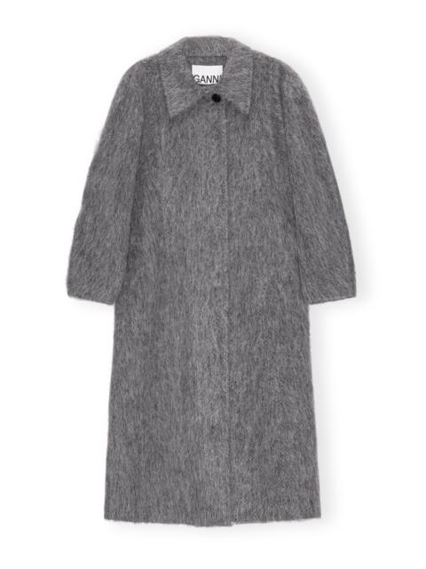 GREY FLUFFY WOOL CURVED SLEEVES COAT