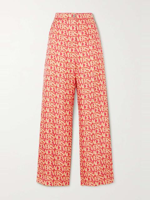 VERSACE Printed silk-twill wide-leg pants