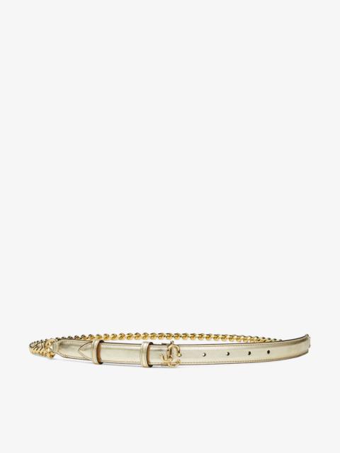 JIMMY CHOO JC Chain
Gold Metallic Vintage Leather and Chain Belt with Light Gold JC Emblem