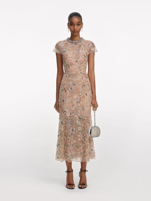 self-portrait Champagne Sequin Embroidered Midi Dress